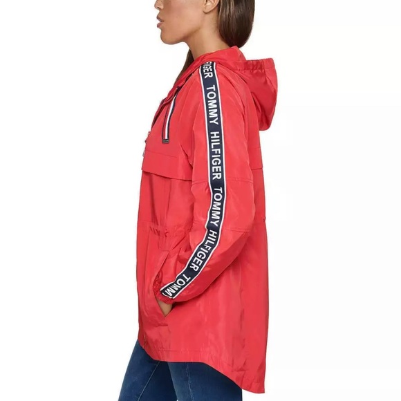 Tommy Hilfiger Long Windbreaker Hooded Rain Jacket - Picture 12 of 14
